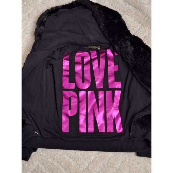 Victoria's Secret LOVE PINK Limited Edition Faux Fur Coat Sz L Hooded Zip Y2K - Picture 1 of 16